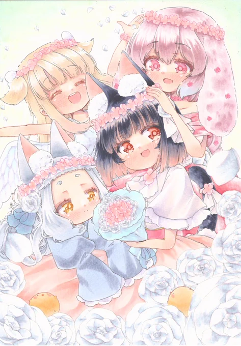 『ハレノヒ』 #Flower_Flower展3 #1日1絵ちま4月はハレノヒなお祝い事がいっぱいそんな時には素敵なお花そっと添えて みんななにかおめでとう 