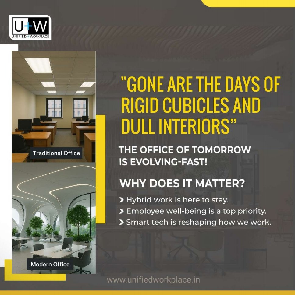 unifiedind's tweet photo. The office is evolving! From flexible layouts to biophilic design, today's workspaces prioritize well-being and collaboration. What feature would make YOU excited to come to the office? #futureofwork #officedesign #workplacewellness https://t.co/tRHSh6LRKg