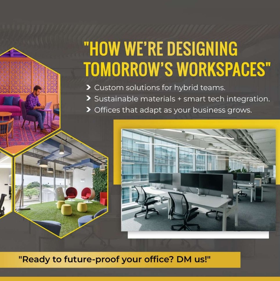 unifiedind's tweet photo. The office is evolving! From flexible layouts to biophilic design, today's workspaces prioritize well-being and collaboration. What feature would make YOU excited to come to the office? #futureofwork #officedesign #workplacewellness https://t.co/tRHSh6LRKg