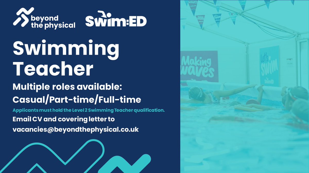 Beyond the Physical (@_beyondphysical) on Twitter photo 🚨 We’re hiring Swim Teachers in Leeds & Kirklees!
🏊♂️ Teach our pupils vital water safety in our pop-up pools across our Partner Primary Schools
📍 FT, PT & casual roles
📩 vacancies@beyondthephysical.co.uk
Make a splash in your career! 🌊
#SwimTeacher #Jobs #Leeds #Kirklees 🚨 We’re hiring Swim Teachers in Leeds & Kirklees!
🏊♂️ Teach our pupils vital water safety in our pop-up pools across our Partner Primary Schools
📍 FT, PT & casual roles
📩 vacancies@beyondthephysical.co.uk
Make a splash in your career! 🌊
#SwimTeacher #Jobs #Leeds #Kirklees