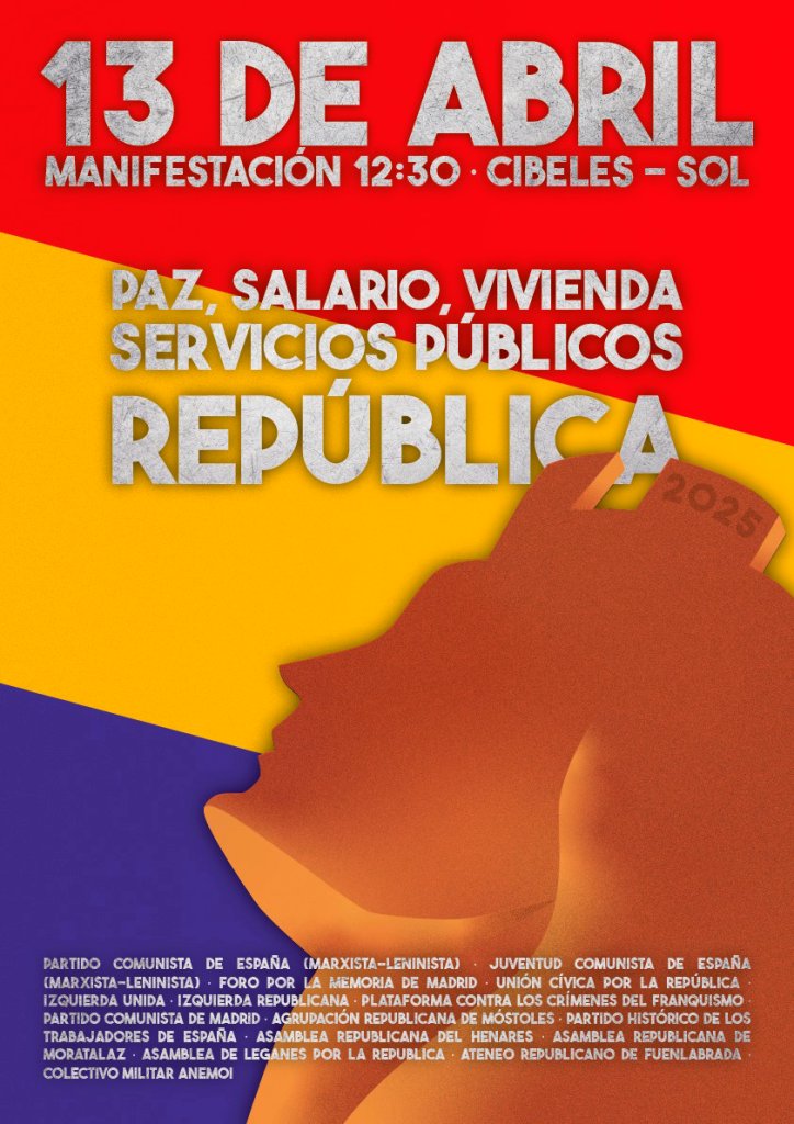 MareasCiudadana's tweet photo. Nos convocan a un  #AbrilRepublicano2025
dos importantes plataformas:
➡️ Marcha @Republica16J
Y
➡️ @EncuenPorLaRep

👉El Domingo 13 de Abril
🕢12'30 Cibeles-SOL

👉El Jueves 24 de Abril
Mesa-redonda en @traficantes2010

Paz y República
#14deAbril  #TerceraRepública https://t.co/6zM1JknL3D