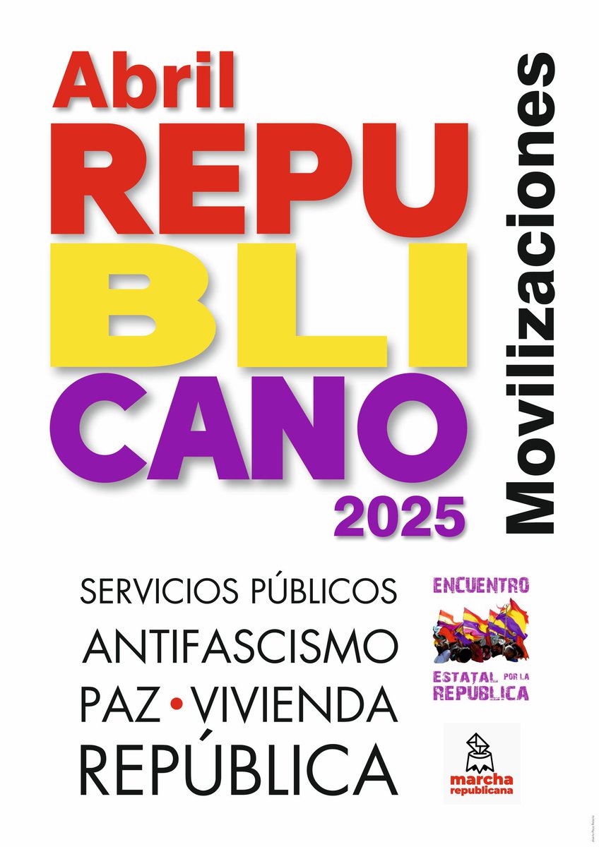 MareasCiudadana's tweet photo. Nos convocan a un  #AbrilRepublicano2025
dos importantes plataformas:
➡️ Marcha @Republica16J
Y
➡️ @EncuenPorLaRep

👉El Domingo 13 de Abril
🕢12'30 Cibeles-SOL

👉El Jueves 24 de Abril
Mesa-redonda en @traficantes2010

Paz y República
#14deAbril  #TerceraRepública https://t.co/6zM1JknL3D