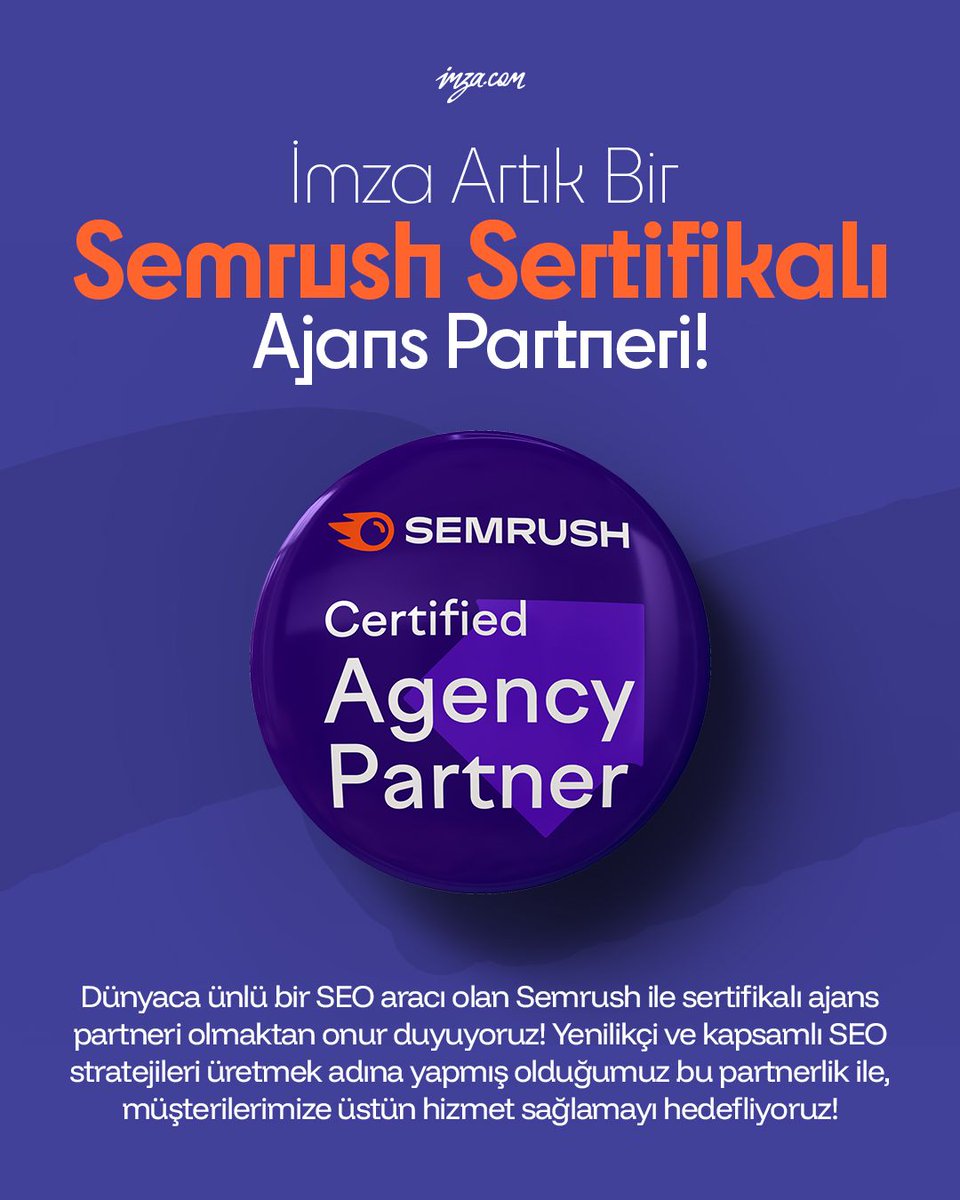 imzacom's tweet photo. İmza Artık Semrush Sertifikalı Ajans Partneri!

@semrush , SEO, dijital pazarlama ve içerik stratejileri konusunda dünya çapında en güvenilir ve etkili araçlardan biridir. https://t.co/7r9FiAP3zH