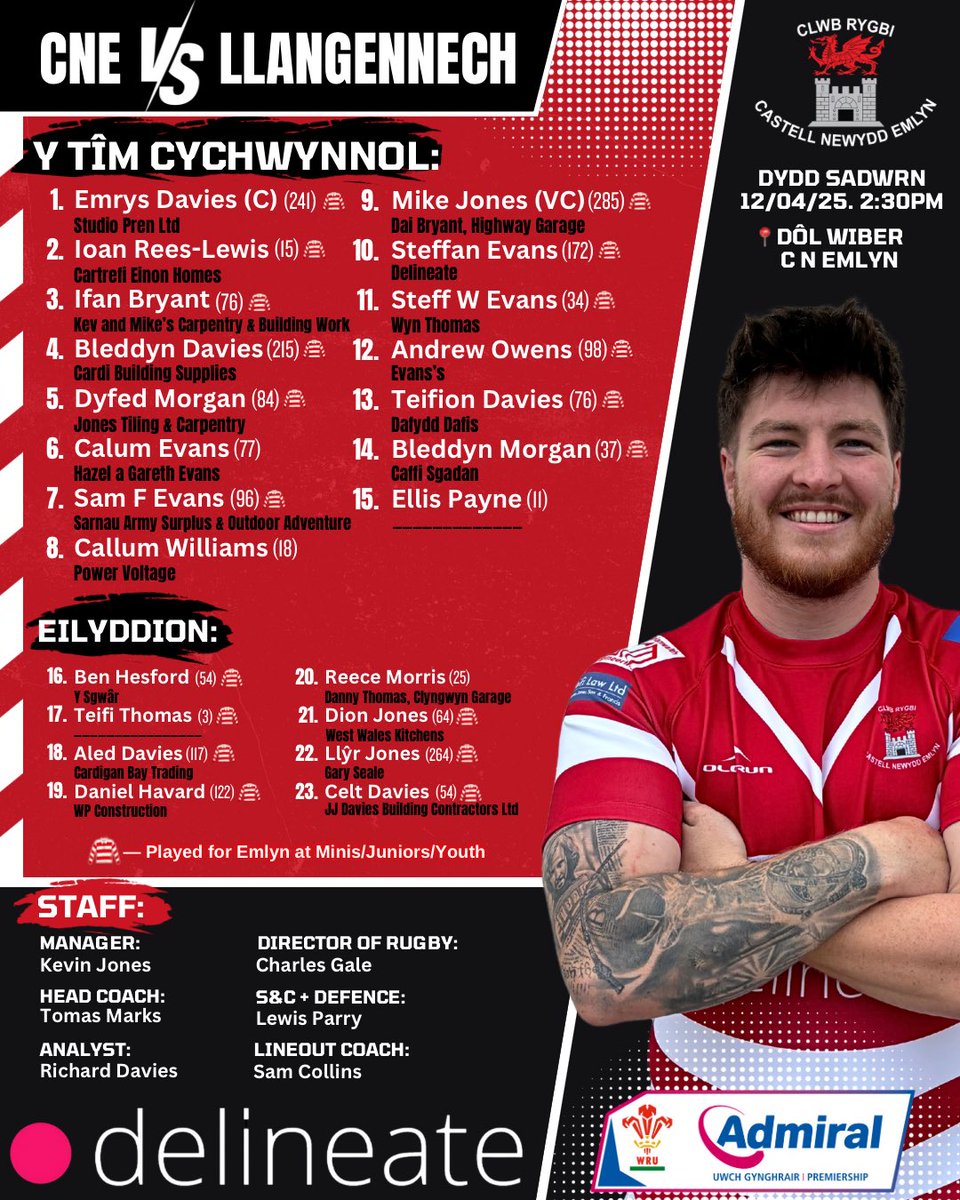 📣Y Garfan/Team News📣

Dyma carfan y tîm cyntaf i wynebu Llangennech yfory! 🔴⚪️🔴 

The first team’s starting lineup for tomorrow’s game vs Llangennech 🔴⚪️🔴 

#LadiesDay 💃🏼 #DilynYrEmlyn #cochagwyn 🔴⚪️🔴