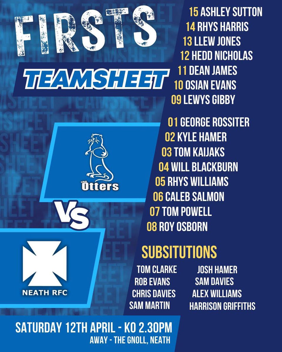 Team for tomorrows trip to The Gnoll 🏉🦦💙