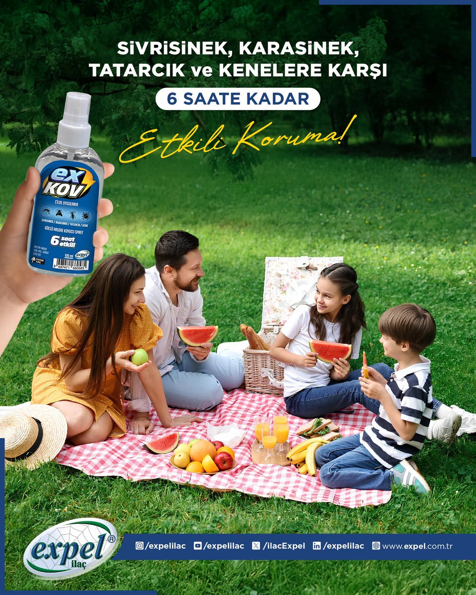 IlacExpel's tweet photo. ExKov haşere kovucu sprey! 🦟 🪰 Tüm haşerelere karşı tek çözüm! 6 saate kadar koruma sağlar, cildine zarar vermez. Doğada, tatilde, kampta… ExKov hep yanında!

Hemen kullanın, haşerelerden kurtulun!

📞 444 19 93
🌐 https://t.co/XmqBHzFxXO

.
.
.

#expel #exkovsprey #sprey https://t.co/31mOS9KBmu