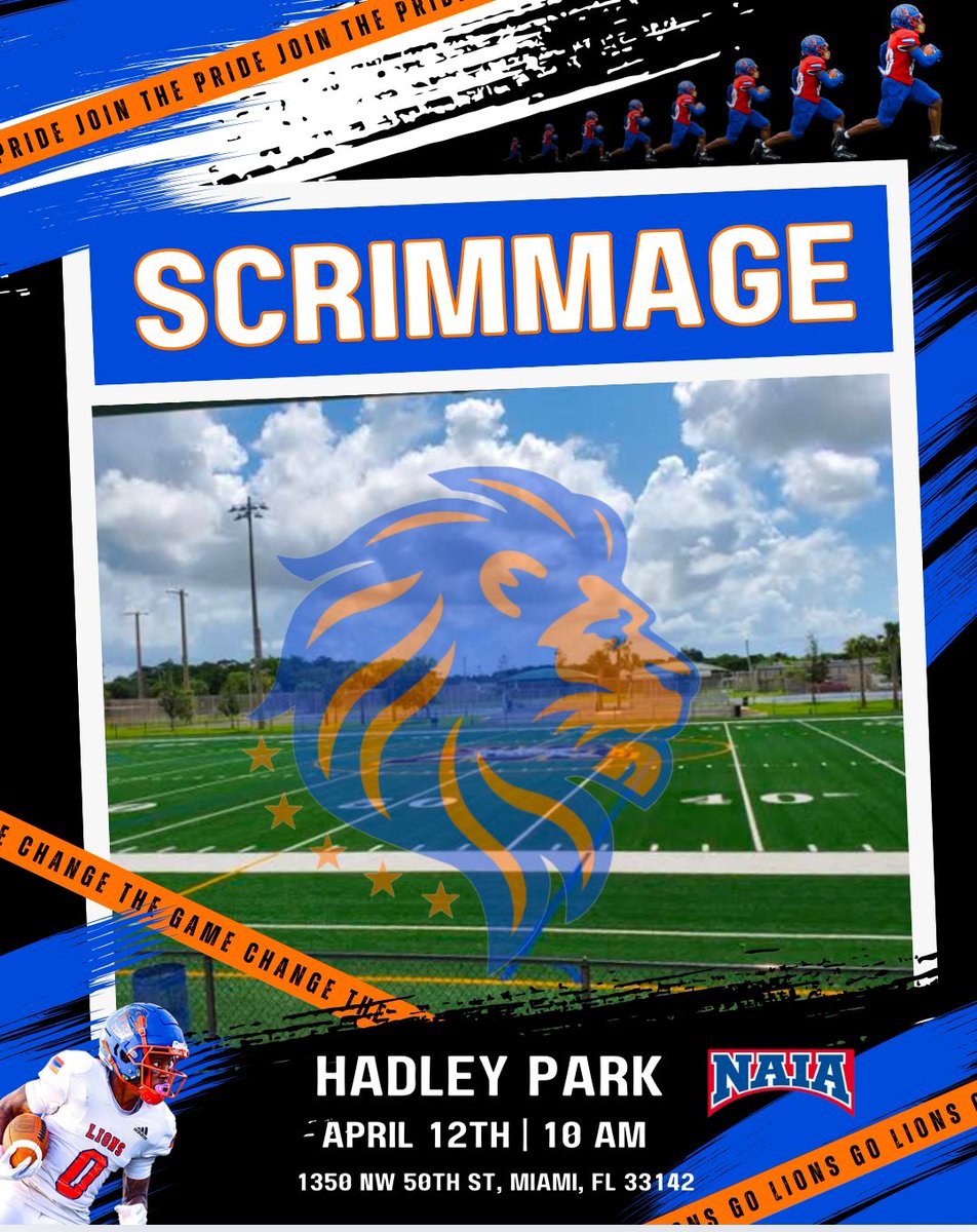 WR/TE Coach Roy/Recruiting Coord./Graphic Designer (@chips_aroy) on Twitter photo Come join us for our scrimmage at Hadley Park. <a href="/FMULionsFB/">FMU Lions Football</a> #NAIABall #fmu #sunconference Come join us for our scrimmage at Hadley Park. <a href="/FMULionsFB/">FMU Lions Football</a> #NAIABall #fmu #sunconference