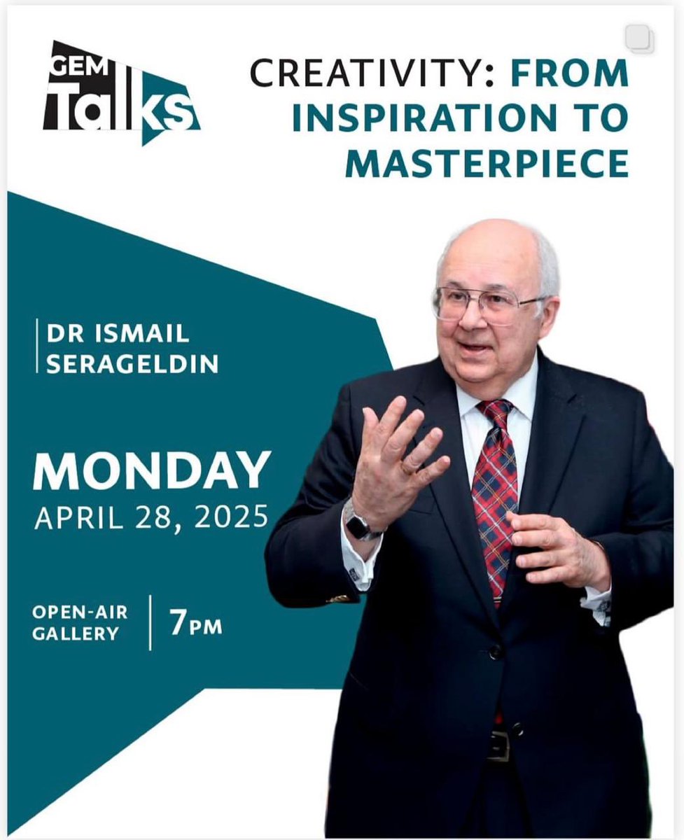 NizamiGanjaviIC's tweet photo. #NGIC Co-Chair @I_Serageldin will speak at #GemTalks on “Creativity: From Inspiration to Masterpiece.” https://t.co/NUB62gwvxT
