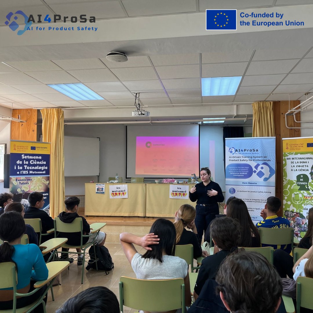 AI4ProSa's tweet photo. 🔬🤖 Science meets product safety through AI!

 During the Science and Technology Week, we took part in inspiring future professionals at IES Mutxamel (Spain). 
Technology and science are not just for labs — they are for real life, and they start with education.

@sepiegob https://t.co/JF4EyFj2ep