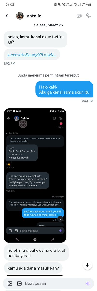 pddings's tweet photo. HELP RT THIS TWEET ‼️🙏🏻
Nomor rekeningku digunain untuk nipu sama @yo01853 😞😞

1. 25 maret 2025, ada orang yang nyari aku, ada yg DM aku juga di IG (sra.avocado) dan DM di twitter (cuma akun lowqsad/natalie). Lalu kita ber3 buat grup di line.
https://t.co/qsftX78kFR https://t.co/kNGe6dFuoP