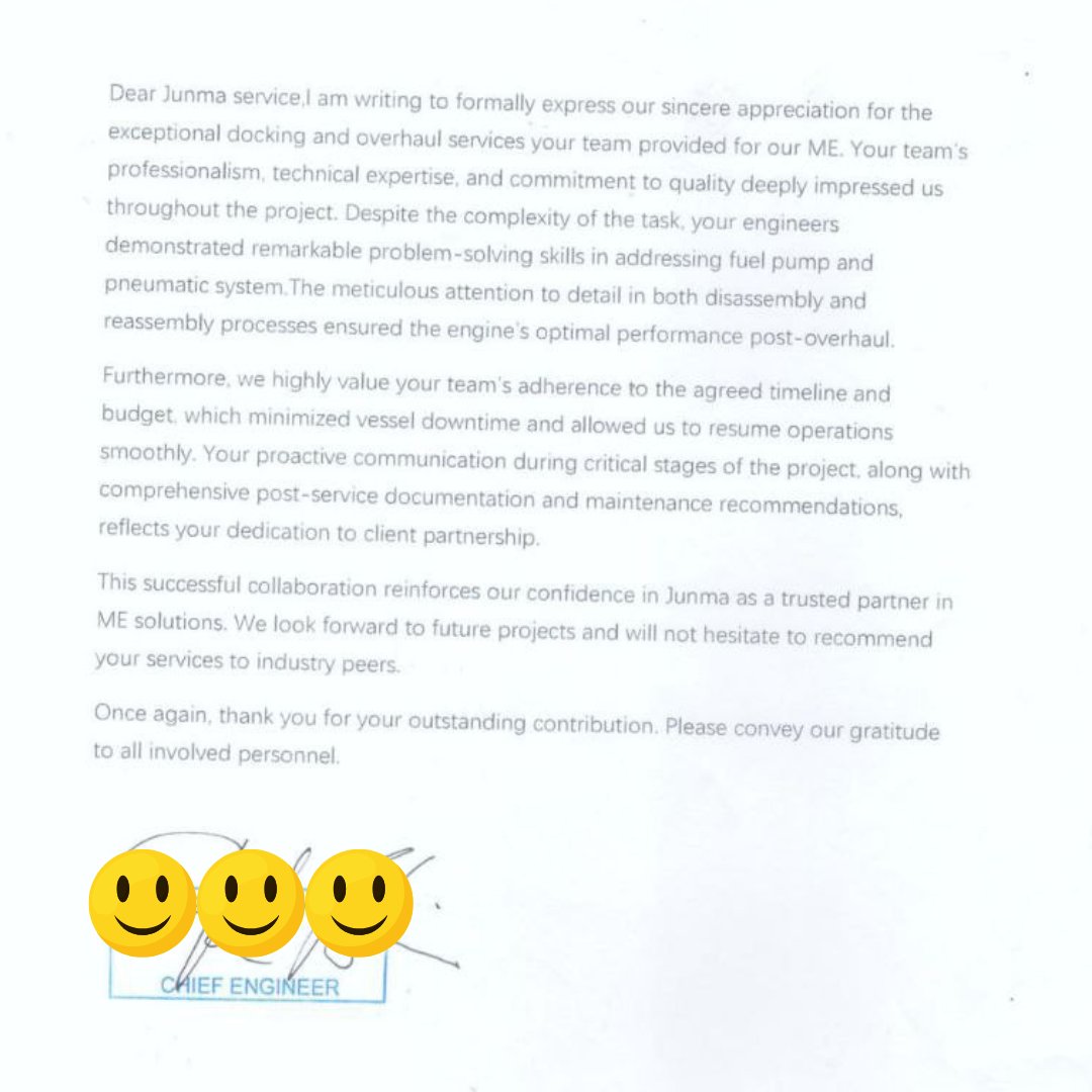 JunmaServices's tweet photo. We sincerely thank our Junma colleagues in Guangzhou (China) for their excellent solutions to one of our clients. BRAVO! In our business philosophy, we strive to brand ourselves as a One-Stop Marine Engine Solutions Partner for our clients. 24/7 - Anytime. Anywhere.   
#JUNMA https://t.co/Od2H4ktDxs