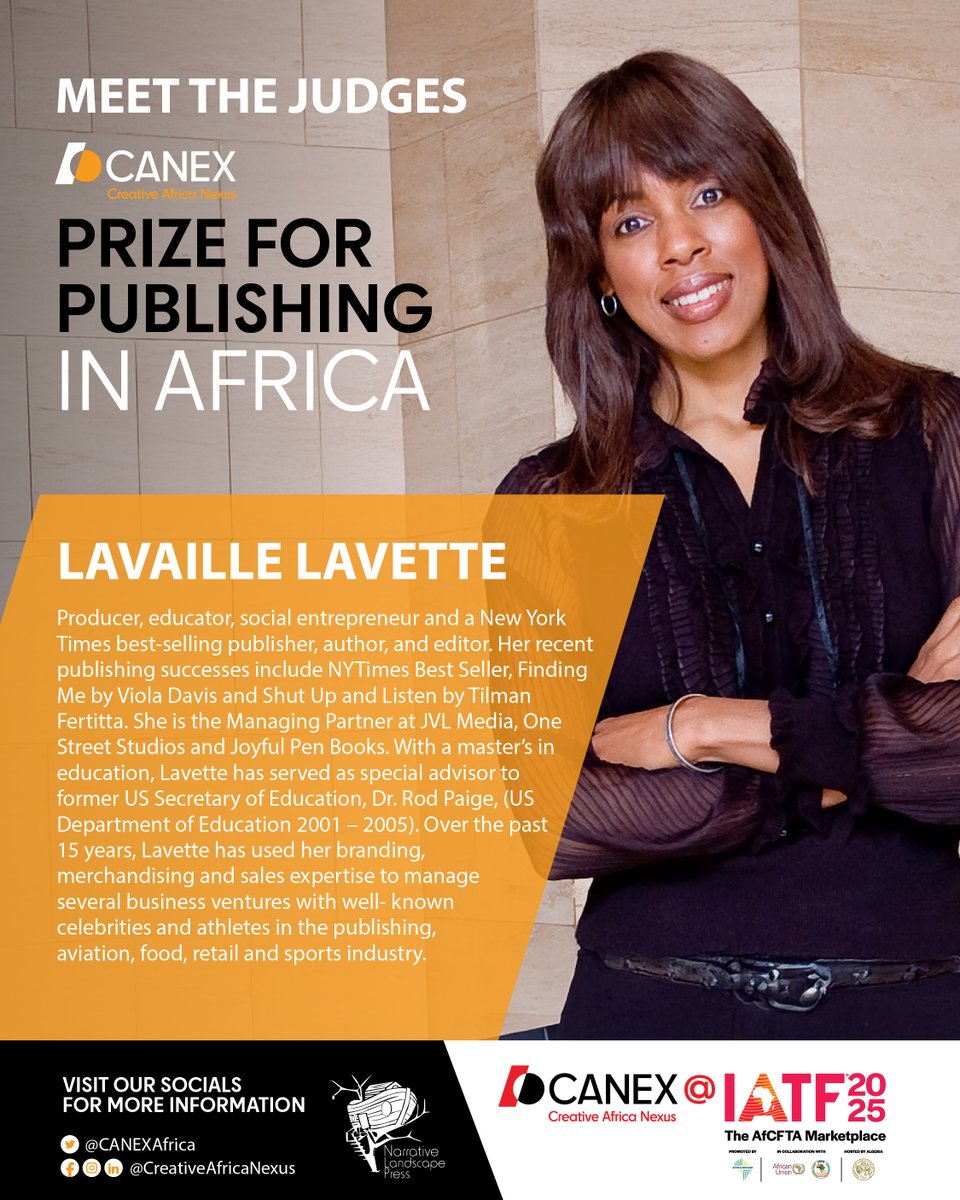 CanexAfrica's tweet photo. Meet our judges!
📖The 2nd edition of the #CANEXBookFactory Prize for Publishing in Africa will be chaired by Kenyan #author Professor Egara Kabaji. He will be joined by New York Times best-selling publisher Laville Lavette and professor at the University of Algiers Dr Abdelaziz Boukenna.

Register for the prize now https://t.co/joxh4IZPhp

#CANEX #LiteraryTalent
__
Rencontrez nos juges !
📖 La 2e édition du Prix #CANEXBookFactory pour l'édition en Afrique sera présidée par l'#auteur Kenyan, le Professeur Egara Kabaji. Il sera accompagné de Laville Lavette, Éditrice à succès du New York Times, et du Dr Abdelaziz Boukenna, Professeur à l'université d'Alger.

Inscrivez-vous dès maintenant pour le  Prix https://t.co/joxh4IZPhp

#CANEX #TalentLittéraire
__
قابلوا أعضاء لجنة التحكيم!
📖 يترأس الجائزة الثانية لمصنع كتب كانيكس #CANEXBookFactory للنشر في أفريقيا الكاتب الأستاذ/ إيجارا كاباجي من كينيا #author Professor Egara Kabaji. وينضم إليه كل من السيد/ لافيل لافيت Laville Lavette، الناشر لأكثر الكتب مبيعاً وفقاً لصحيفة نيويورك تايمز، والدكتور/ عبد العزيز بوقنة Dr Abdelaziz Boukenna، الأستاذ بجامعة الجزائر العاصمة.

سجّل الآن في الم��ابقة للحصول على الجائزة https://t.co/joxh4IZPhp