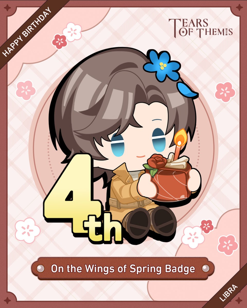 TearsofThemisEN's tweet photo. ✦ On the Wings of Spring ✦ Event Rewards

After the update from 2025/4/17 to 4/28 04:00 (UTC+9), complete the limited-time birthday tasks to get free Artem R card, birthday Invitation, event Badge, Tears of Themis, and various rewards!

#TearsOfThemis https://t.co/WSKIxnAu7d