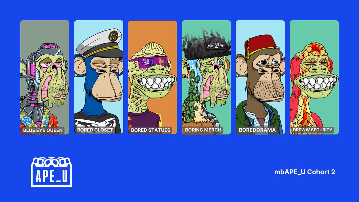 🐵 Meet the service provider #MadeByApes powering Cohort 2 of #mbAPE_U!

<a href="/blueeye_queen/">blueeyequeen👑</a>

<a href="/allodev/"></a> with @BoredCloset

@cryptosheep_eth with <a href="/BoredStatues/">BoredStatues</a>

<a href="/apewhale/"></a> with <a href="/boringmerch/">Boring Merch 🍌</a>

<a href="/dany/">Dany Saadia</a> with <a href="/bayc1382/">bayc 1382</a> &amp; @somosdixo

<a href="/nft_dreww/">NFT_Dreww.eth</a> with Dreww Security