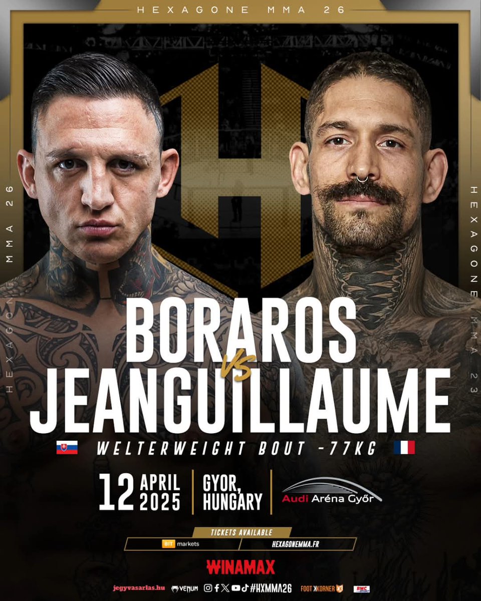 👊 ALIX JEANGUILLAUME de retour à l'HEXAGONE MMA !
💥 La plus célèbre "Stache" de France affrontera ce week-end le tchèque Gábor Boráros (20-13-1) lors de l'#HXMMA26 en Hongrie.
📆 Un évènement diffusé sur RMC Sport à ne surtout pas manquer ! 
🛒 prideordie.com