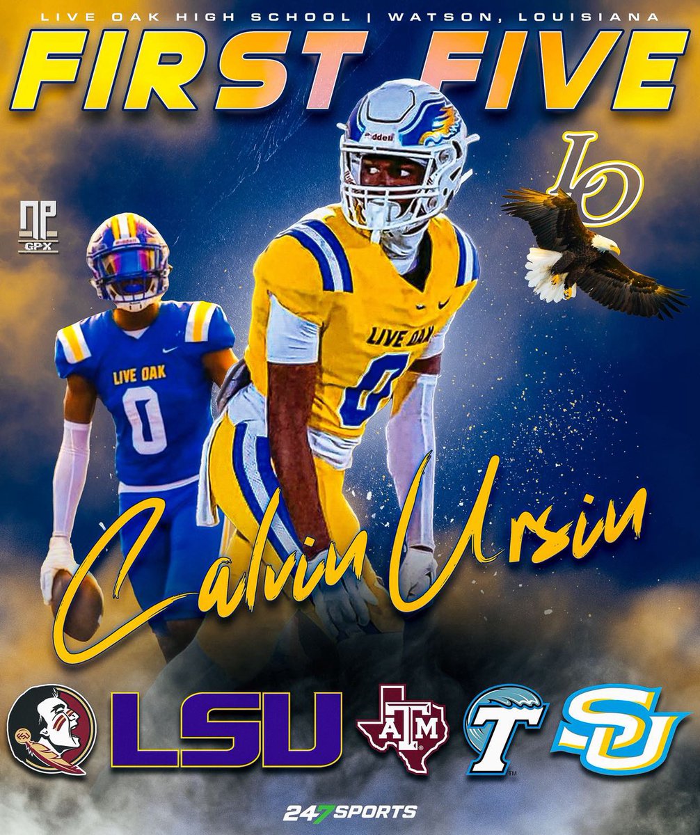 Calvin “Deuce” Ursin (<a href="/UrsinCalvin/">Calvin "Deuce" Ursin</a>), the class of 2028 wide receiver from Live Oak High School (Watson, LA), releases his current offer list! 

Profile: 247sports.com/player/calvin-…