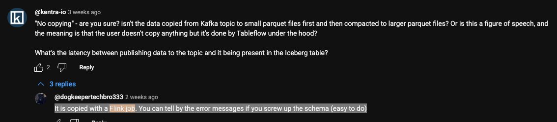 StreamAlvaro's tweet image. Comments of #TableFlow launch from @confluentinc youtube.com/watch?v=O2l5SB…
> This is shockingly low quality for a company of this caliber.
> It is copied with a Flink job. You can tell by the error messages if you screw up the schema (easy to do)