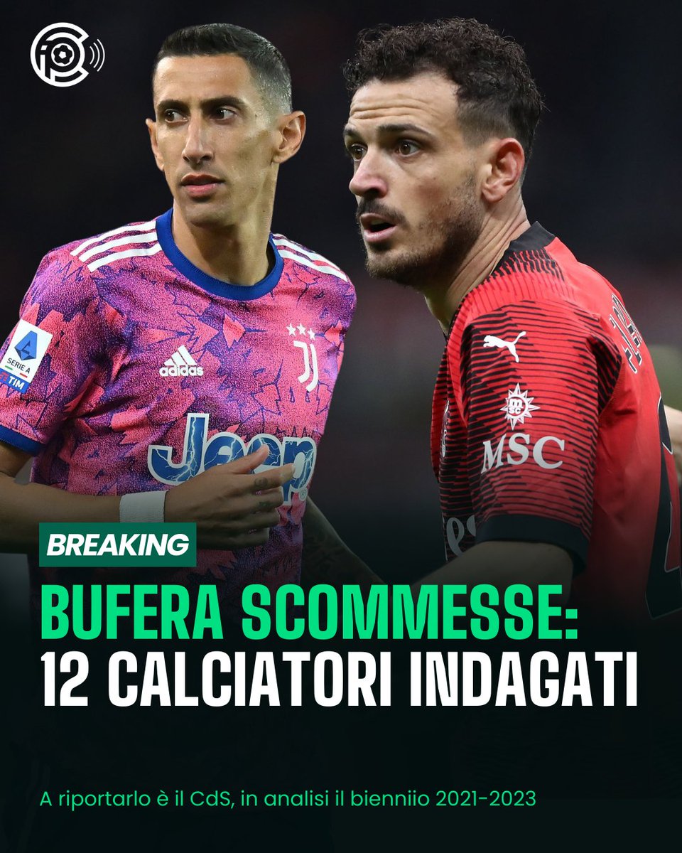 #Scommesse, trema nuovamente la #SerieA

Il #CdS ha riportato i nomi dei calciatori indagati per scommesse illegali nel biennio 2021-23.

I nomi usciti sono: #Zaniolo, #Florenzi, #Paredes, #Mckennie, Di Maria, #Bellanova, #ricci, Buonaiuto, Cancellieri.

#cip #calcioinpillole