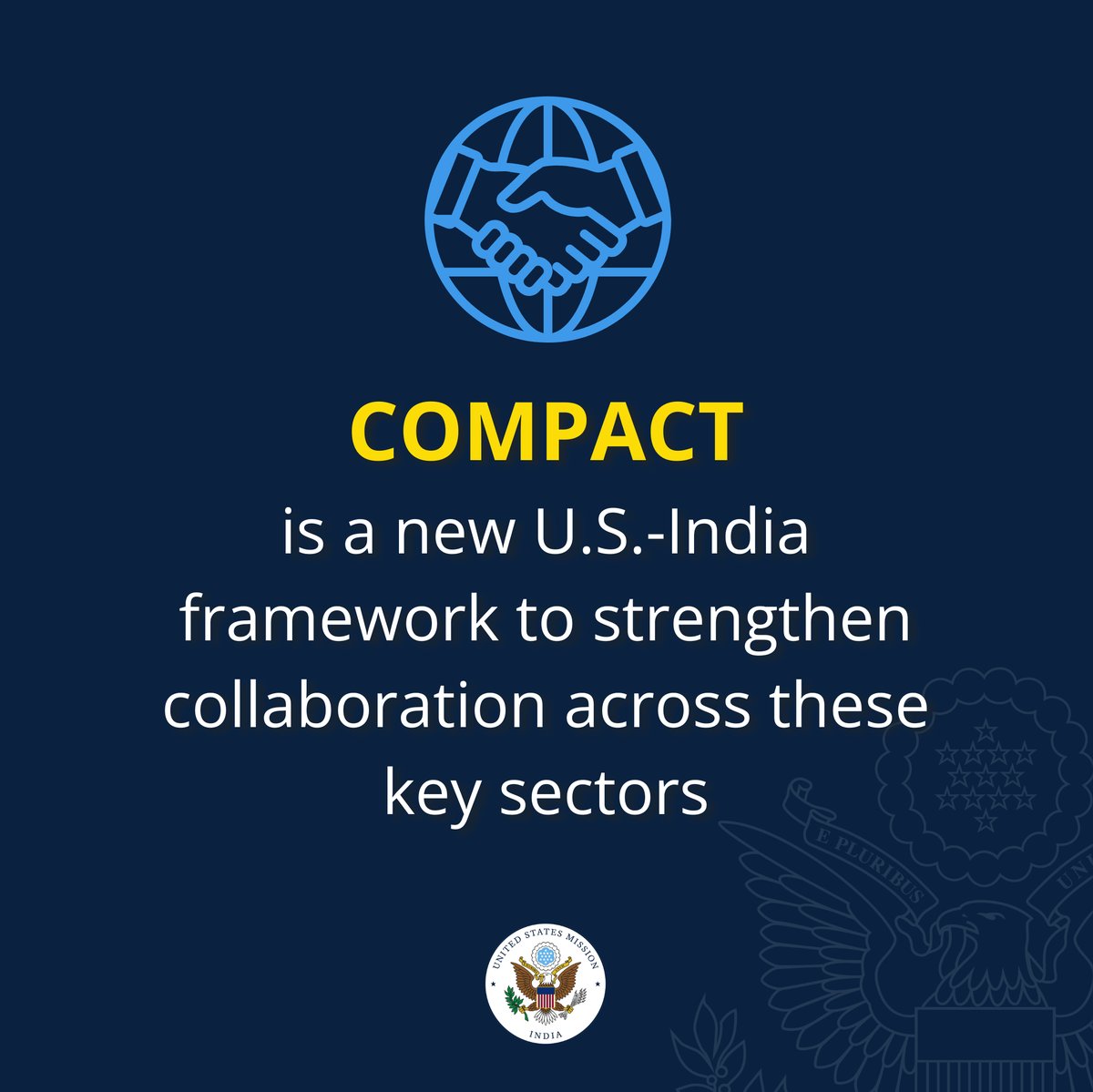 USAndMumbai's tweet photo. In February 2025, U.S. President Donald J. Trump and Indian Prime Minister Narendra Modi announced the U.S.-India COMPACT (Catalyzing Opportunities for Military Partnership, Accelerated Commerce & Technology) for the 21st Century. This initiative aims to drive transformative change across key areas of cooperation between the two nations.

Learn more ➡️

#USIndiaFWDForStrength