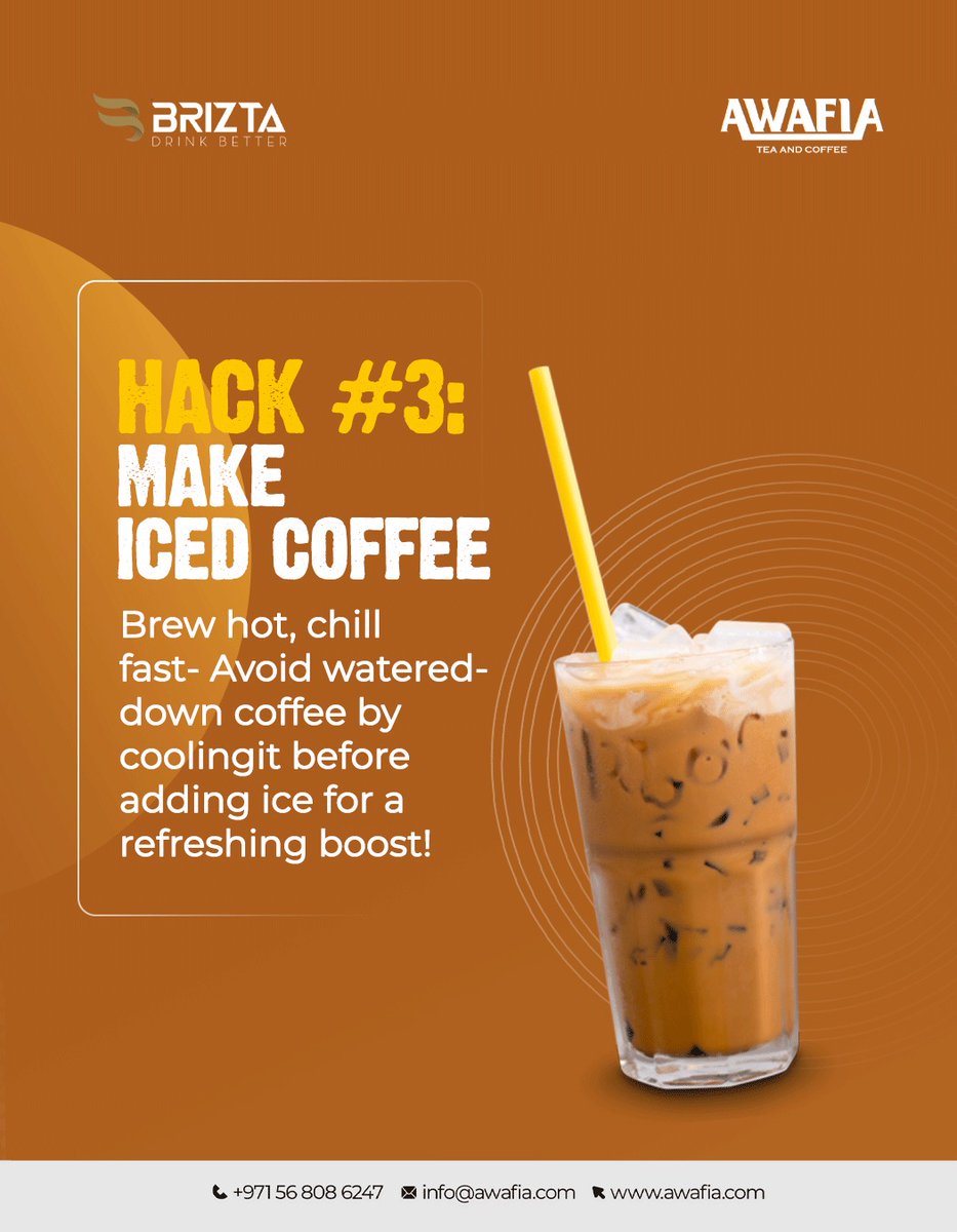 awafivending's tweet image. ❄️ HACK #3: MAKE ICED COFFEE ❄️
Brew it hot ☕️ — chill it fast! 🧊
💥 Stay refreshed with every bold, icy sip!
📞 +971 56 808 6247
🌐 awafia.com

#IcedCoffeeHack #CoffeeLovers #ColdBrewVibes #Awafia #CoolSip #CoffeeTips #ChillYourBrew #CoffeeTime #SummerSips #Dubai