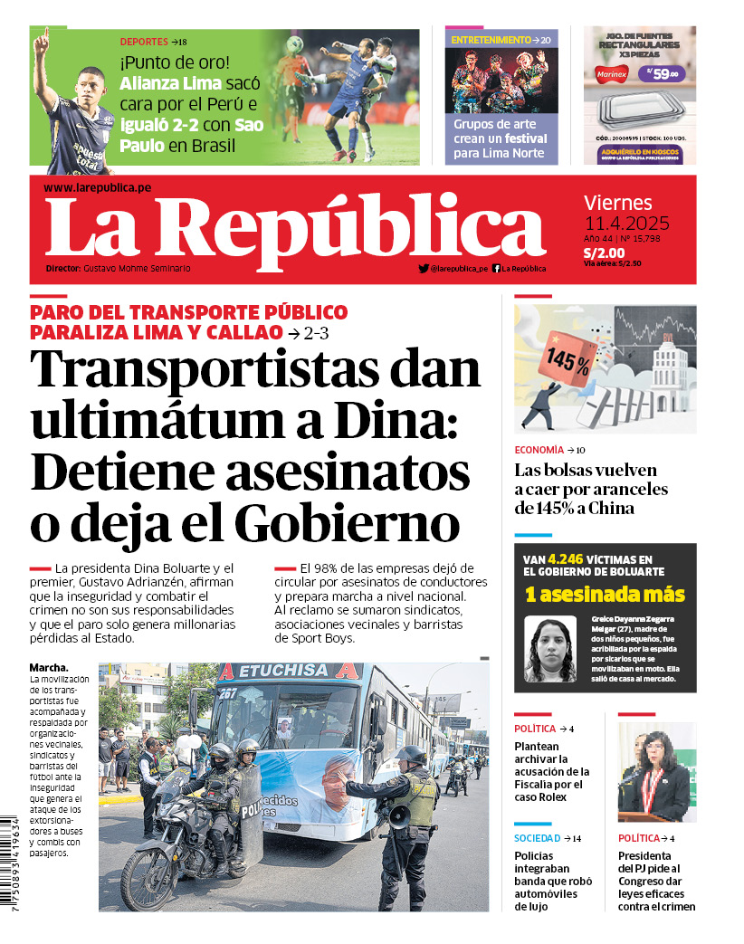 larepublica_pe's tweet photo. 🗞 ¡Buenos días! 👋 Esta es nuestra portada de hoy, viernes 11 de abril de 2025 📰

➡️ Recuerda que también puedes leer nuestra versión impresa aquí: https://t.co/GR53euA77C