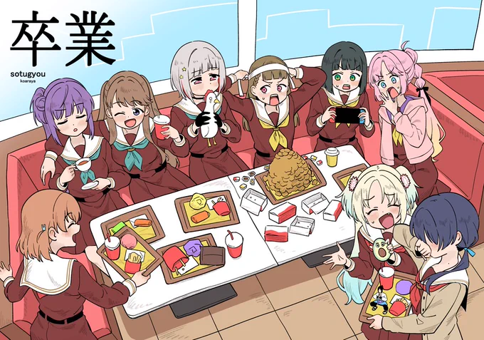 #僕ラブ45 新刊「卒業」のサンプルです!
卒業というテーマですがただ蓮ノ空9人がわちゃわちゃしてるだけです。
Twitterで上げたマンガと描き下ろしをまとめたフルカラーギャグマンガです!セラスと泉もちょこっと出てます!
予約・お取り扱いはこちらから!
https://t.co/ZDO8CL912e 