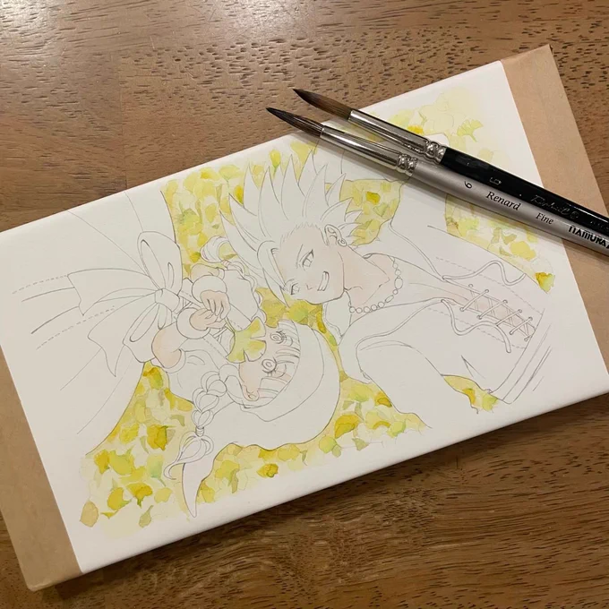 べったーに作業行程記録しようと思って多めに画像残してたので放出 ①線画を撮影→スマホアイビスで色計画 ②背景から塗る ③2の拡大 ④完成直前