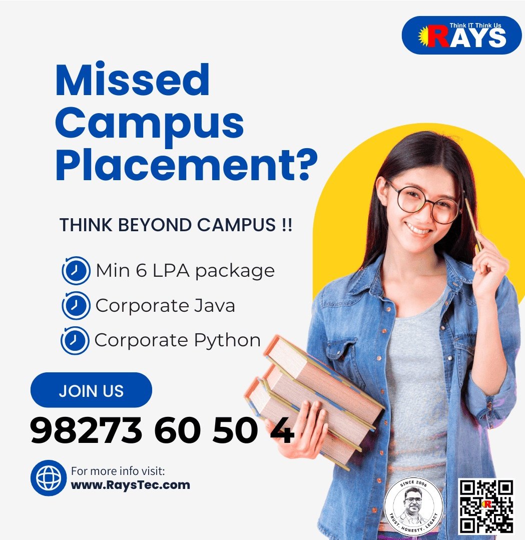 RaysTechnologi2's tweet image. 📢 Missed Campus Placement? No Worries! 🚫🎓
✨ THINK BEYOND CAMPUS with CORPORATE JAVA 💪💻
💼 Unlock Opportunities Up To 6 LPA! 💸🔥
#CorporateJava #CareerGrowth #Java #UnlockOpportunities #JOBSEEK #LearnAndEarn #CareerSuccess #JavaProgramming #TechTraining