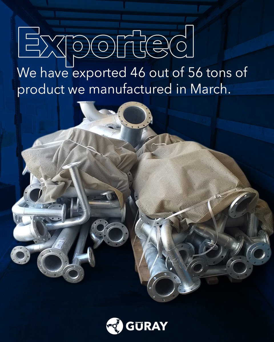Guraygemispool's tweet image. We have exported 46 out of 56 tons of product we manufactured in March.

Mart ayında yaptığımız 56 ton üretimin 46 tonunu ihraç ettik.

#güraygemi #guraypipespools #pipespool #shipbuilding #export #tersanecilik #üretim #ihracat