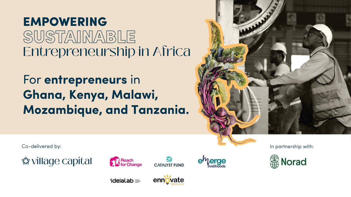 Applications are now open for Empowering Sustainable Entrepreneurship in Africa 2025! Village Capital will support 30 startups creating solutions in Climate Adaptation, Renewable Energy, Blue Economy, and Food Security in Ghana. 

Learn more here: vilcap.com/programs/empow…