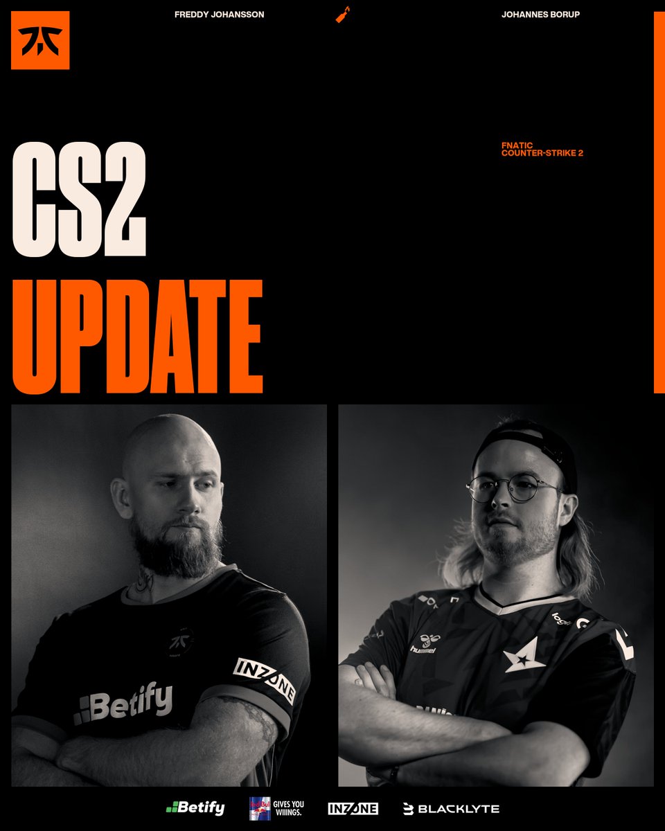 FNATIC CS (@fnaticcs2) on Twitter photo Due to personal reasons, Freddy "<a href="/Krimz/">Freddy Johansson</a>" Johansson will unfortunately not be competing for us in the upcoming Major cycle, including the European Regional Qualifier kicking off next week.
In his place, we have signed a short-term agreement with Johannes "<a href="/b0RUPCS/">Johannes Borup</a>" Borup, who we Due to personal reasons, Freddy "<a href="/Krimz/">Freddy Johansson</a>" Johansson will unfortunately not be competing for us in the upcoming Major cycle, including the European Regional Qualifier kicking off next week.
In his place, we have signed a short-term agreement with Johannes "<a href="/b0RUPCS/">Johannes Borup</a>" Borup, who we