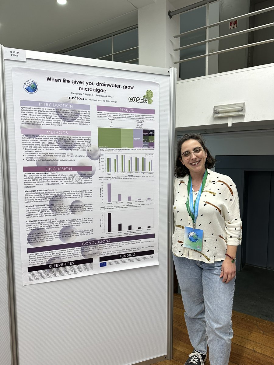 cosec_eu's tweet photo. We want to share that the COSEC project was showcased at the 1st International Congress on Algae Biotechnology, which took place in Lisbon!
Our colleague from @Phytobloom , Mariana Carneiro presented poster on our project: "When Life Gives You Drainwater, Grow Microalgae." #COSEC https://t.co/ZNiobsRuX4