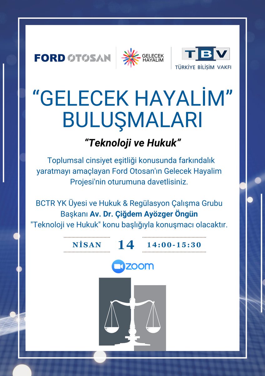 "Gelecek Hayalim" Buluşmalarına Davetlisiniz ⭐️ 

Bu online programda; BCTR YK Üyesi ve Hukuk &amp; Regülasyon Çalışma Grubu Başkanı Av. Dr. Çiğdem Ayözger Öngün "Teknoloji ve Hukuk" konu başlığıyla konuşmacı olacaktır.  

Detaylar ve kayıt: docs.google.com/forms/d/1WQj8Z…

<a href="/SRPLegal/">SRP Legal</a>