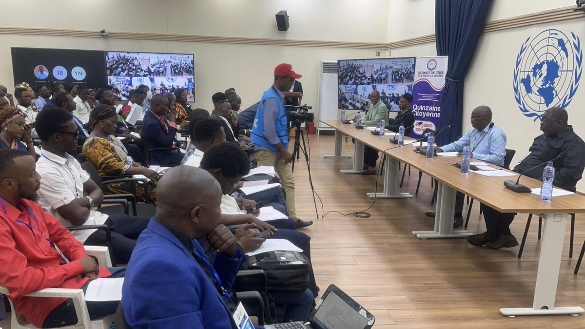 DycodRdc's tweet photo. QUINZAINE CITOYENNE 🚨 ACTIVITÉ EN COURS ! La Grande Salle de la MONUSCO vibre au rythme des débats sur la #Résolution2773.  
   Merci à la société civile, aux partenaires internationaux et à @MONUSCO pour cet engagement ! ➡️ Restez connectés pour les updates. #PaixEnRDC"* https://t.co/4fiYToxgXh