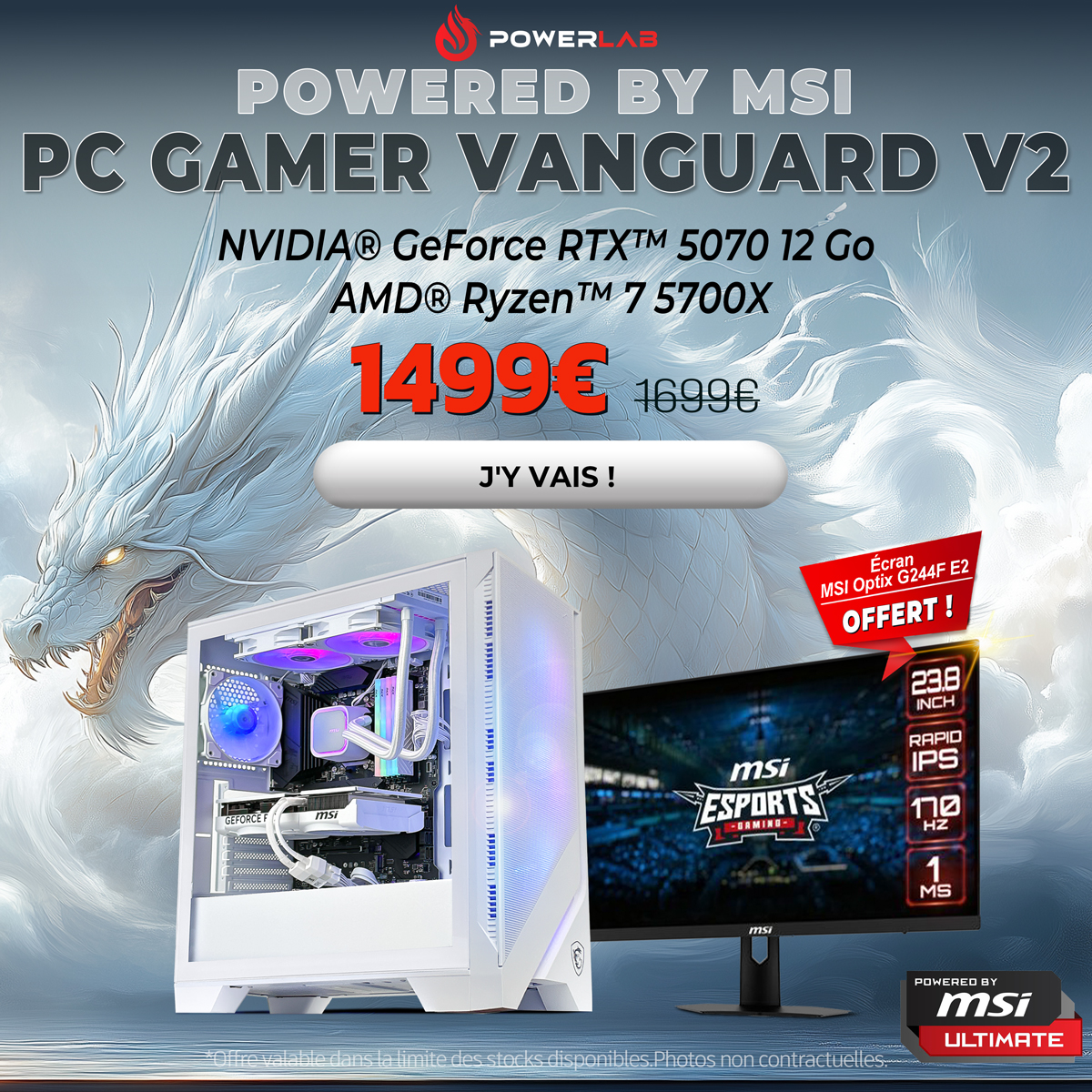 PowerLabFr's tweet image. Le PC Gamer VANGUARD V2 - Powered by MSI est de retour... et @msifrance vous offre l&apos;écran !

🖥️ Écran MSI Optix G244F E2 OFFERT
🔥 Ryzen 7 5700X | RTX 5070
Setup MSI Full White !

⚡ Dispo maintenant sur notre site !
#MSI #RTX5070 #Powerlab #PCGamer