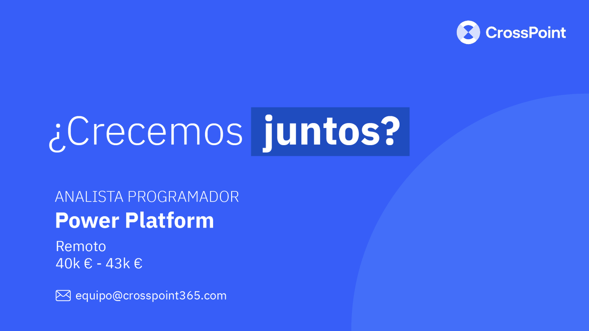 ¿Hemos crecido? Un montón. ¿Seguimos creciendo? ¡Por supuesto! Estamos buscando un analista programador de hashtag#Dynamics365 FO que quiera trabajar desde la honestidad y la calidad, con horario flexible y 100% en remoto. 👇

➡️ crosspoint365.com/oferta-empleo/…