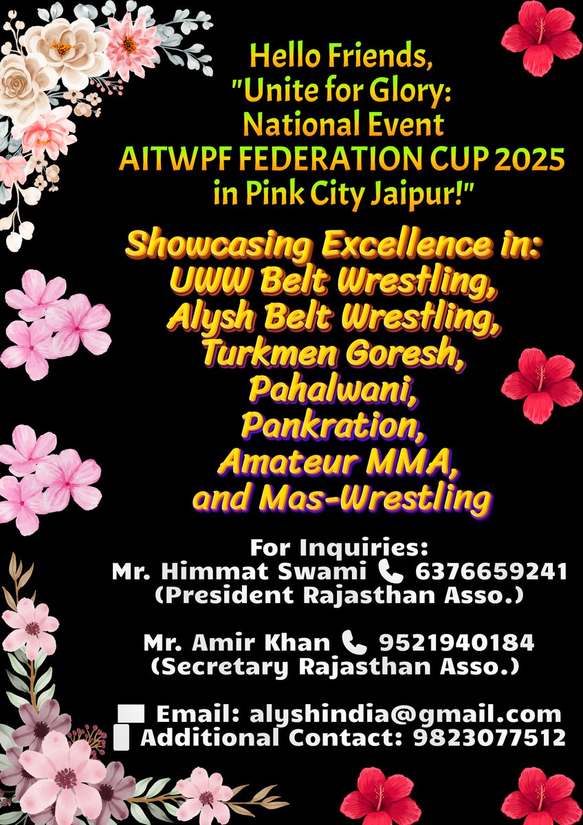 aitwpfindia's tweet photo. 🔥 Get Ready, Warriors! 🔥
 AITWPF Federation Cup 2025
📍 Jaipur, Rajasthan | May 1-4
💥 Witness epic battles in Alysh, Belt Wrestling, Turkmen Goresh &amp; Pahalwani!

🌐 https://t.co/ulPA0DgfEC | ✉️ alyshindia02@gmail.com
🇮🇳 Padhaaro Mhaare Desh!
#AITWPF #AitwpfFederationCup2025 https://t.co/govzRlCwYq