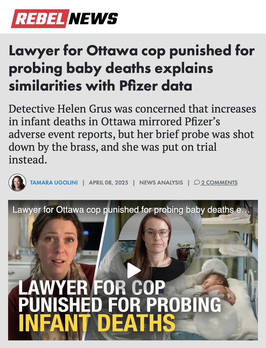 DonaldBestCA's tweet image. 🚨BREAKING🚨 Detective Grus’s Lawyer: Ottawa Police Executives Should Be Criminally Charged for Obstructing Justice

Detective Helen Grus was punished for probing a spike in infant deaths possibly related to COVID vaccines. Her lawyer just dropped a bombshell — accusing the…