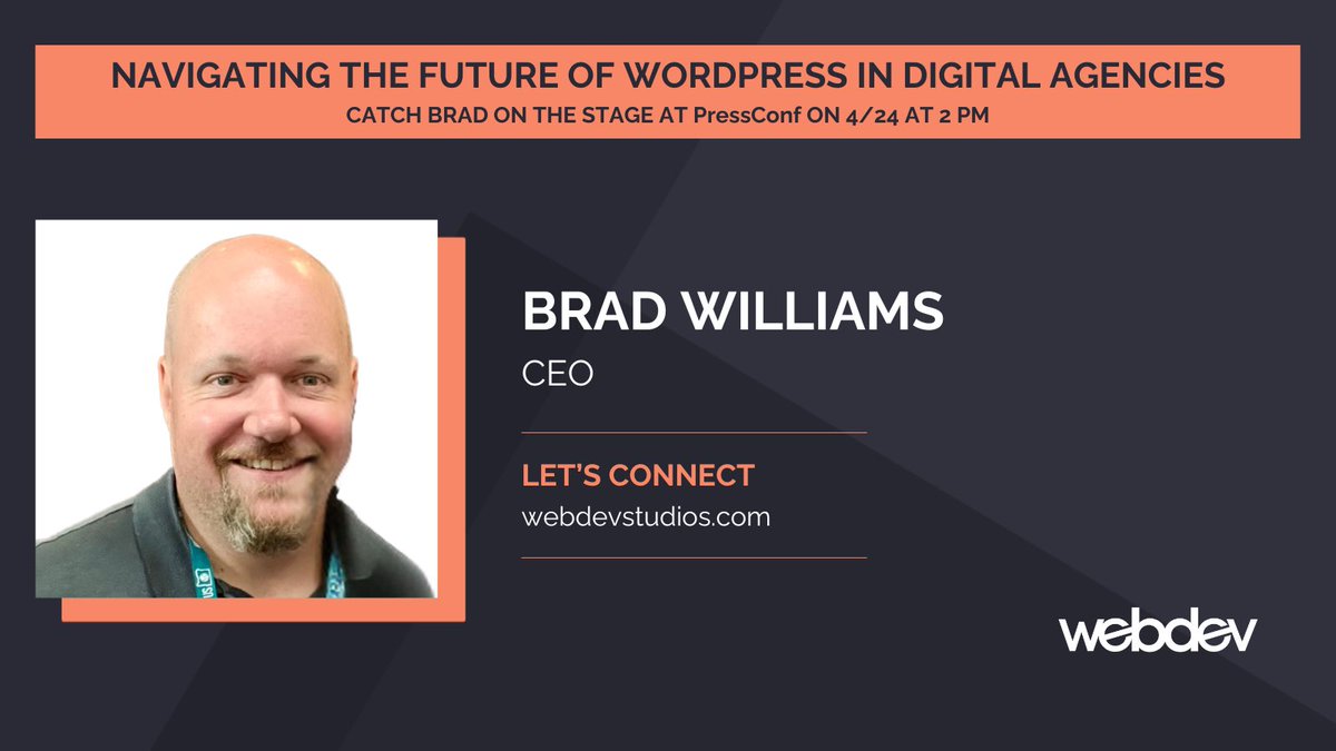 WebDevStudios (@webdevstudios) on Twitter photo Will you be at <a href="/Press__Conf/">PressConf</a> 2025?
If so, catch the panel on 4/24 at 2 pm, where <a href="/williamsba/">Brad Williams</a>, <a href="/kimberlylipari/">kimberlyl</a>, <a href="/jakemgold/">Jake Goldman</a> & <a href="/mattmedeiros/">Matt Medeiros</a> discuss Navigating the Future of WordPress in Digital Agencies.
#PressConf #Enterprise #WebDev Will you be at <a href="/Press__Conf/">PressConf</a> 2025?
If so, catch the panel on 4/24 at 2 pm, where <a href="/williamsba/">Brad Williams</a>, <a href="/kimberlylipari/">kimberlyl</a>, <a href="/jakemgold/">Jake Goldman</a> & <a href="/mattmedeiros/">Matt Medeiros</a> discuss Navigating the Future of WordPress in Digital Agencies.
#PressConf #Enterprise #WebDev