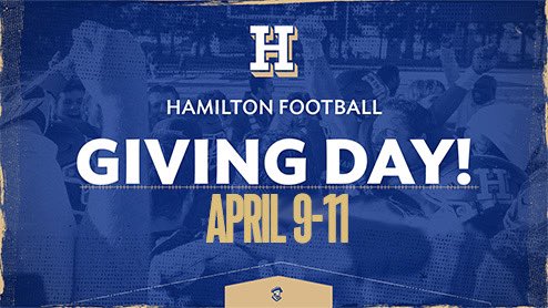 Hamilton College Football (@hamcollfootball) on Twitter photo Today is the last day to donate for our annual Giving Day campaign!  If you haven’t yet, you still can. Here’s how:
givecampus.com/vslk5d
First click “Give Now!”  Next click on the “Designation” drop-down menu and under the Athletics tab select Football. Today is the last day to donate for our annual Giving Day campaign!  If you haven’t yet, you still can. Here’s how:
givecampus.com/vslk5d
First click “Give Now!”  Next click on the “Designation” drop-down menu and under the Athletics tab select Football.