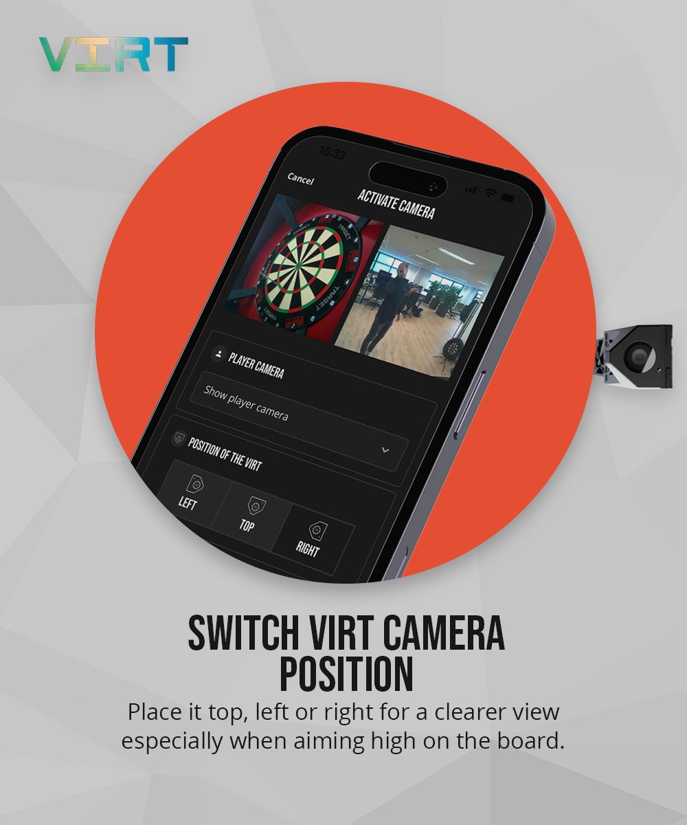 You can choose your VIRT camera angle. Top, left or right - for a clearer view of the board, especially when aiming high on the board. Less distraction from darts in the way 🎯

#FeatureHighlight #DartSmarter #VIRTCAM #DartsPractice #DartCounter