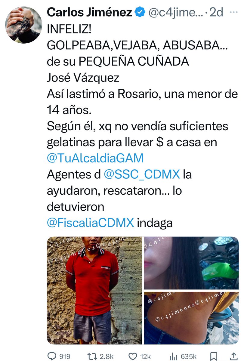 c4jimenez's tweet photo. LIBRE el INFELIZ!
La @FiscaliaCDMX liberó al tipo q golpeaba, vejaba, abusaba… de su pequeña cuñada.
La agredía xq no vendía suficientes gelatinas para llevar $ a casa.
Aunq @SSC_CDMX lo detuvo, la MP Thania Jazmín Gómez lo soltó, xq hablan una lengua indígena y no tenía intérprete.