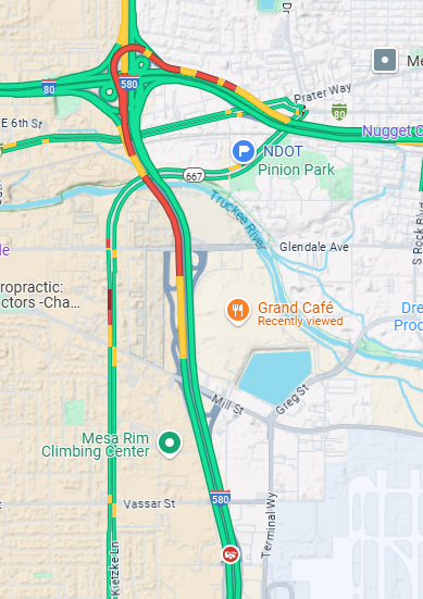 RenoTraffic's tweet photo. I-580 SB near Villanova

All lanes are open.  Residual queue back to the Spaghetti Bowl. https://t.co/bM2Yk9cmR4