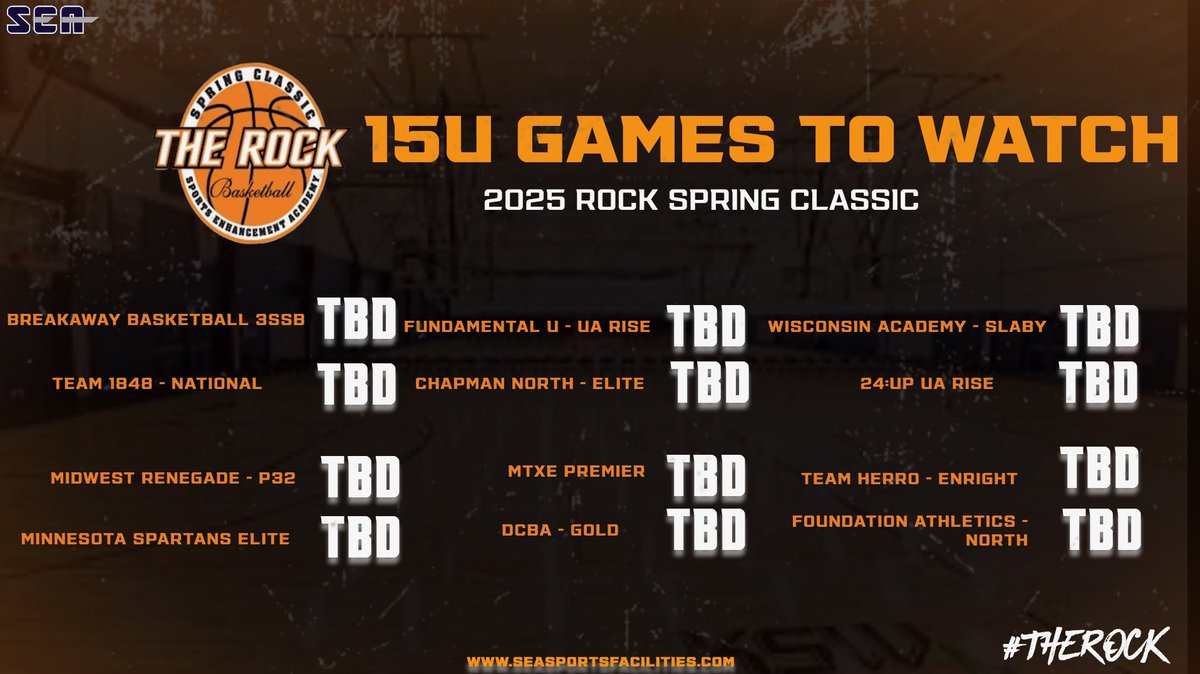 The ROCK Spring Classic (@rockspringclass) on Twitter photo Some big match ups to watch in the 15U Platinum Division this weekend‼️
<a href="/BreakawayBball/">Breakaway Basketball</a> vs <a href="/Team1848/">OfficialTeam1848</a>
@FundamentalUAvs vs <a href="/NorthCba/">Chapman-North Basketball Academy</a>
<a href="/WiscoAcademy/">Wisconsin Academy</a> vs <a href="/pcf24up/">24:Up</a>
<a href="/renegade_club/">Midwest Renegade</a> vs <a href="/mnspartanselite/">MNSPARTANSELITE</a>
<a href="/MTXEPREMIER/">MTXE Premier Basketball</a> vs <a href="/AcademyDubuque/">Dubuque County Basketball Academy</a>
<a href="/team_herro/">Team Herro</a> vs <a href="/FAthletics_/">Foundation Athletics</a>
#TheROCK Some big match ups to watch in the 15U Platinum Division this weekend‼️
<a href="/BreakawayBball/">Breakaway Basketball</a> vs <a href="/Team1848/">OfficialTeam1848</a>
@FundamentalUAvs vs <a href="/NorthCba/">Chapman-North Basketball Academy</a>
<a href="/WiscoAcademy/">Wisconsin Academy</a> vs <a href="/pcf24up/">24:Up</a>
<a href="/renegade_club/">Midwest Renegade</a> vs <a href="/mnspartanselite/">MNSPARTANSELITE</a>
<a href="/MTXEPREMIER/">MTXE Premier Basketball</a> vs <a href="/AcademyDubuque/">Dubuque County Basketball Academy</a>
<a href="/team_herro/">Team Herro</a> vs <a href="/FAthletics_/">Foundation Athletics</a>
#TheROCK