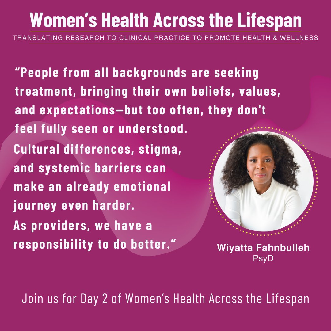 📣Join us April 25! Day 2 of Women’s Health Across the Lifespan is packed with meaningful conversations, including the powerful session, 'Cultural Humility in Reproductive Care: Strategies for Inclusive Practice' by Dr. Wiyatta Fahnbulleh.

Register today👉my.nationalregister.org/NC__Event?id=a…