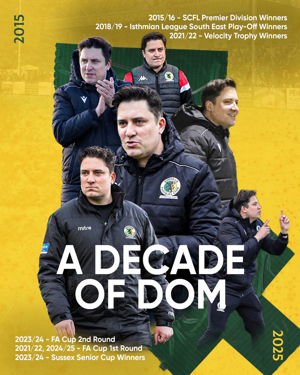 Horsham FC (@horshamfc) on Twitter photo Ten years ago today, our relegation to <a href="/TheSCFL/">Premier Sports The SCFL</a> was confirmed, and the Di Paola rebuild began.
Since then, weโve finished each season higher than the last, making priceless memories along the way.
Dom Di Paola. One in a million.
#ADecadeOfDom #HorshamFC ๐๐ Ten years ago today, our relegation to <a href="/TheSCFL/">Premier Sports The SCFL</a> was confirmed, and the Di Paola rebuild began.
Since then, weโve finished each season higher than the last, making priceless memories along the way.
Dom Di Paola. One in a million.
#ADecadeOfDom #HorshamFC ๐๐