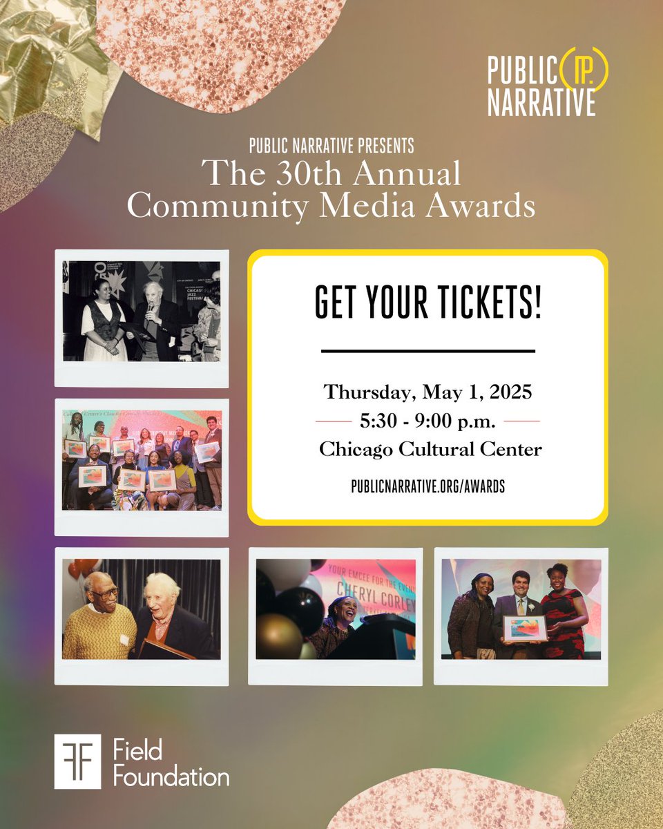🎉 In just a few weeks, we’ll be celebrating our 2025 Community Media Award Honorees.

📅 We’ll see you on Thursday, May 1st. The party begins at 5:30 p.m. at the Chicago Cultural Center.
➡ Get your tickets: bit.ly/40XvH2U

#CommunityMediaAwards
#WeArePublicNarrative