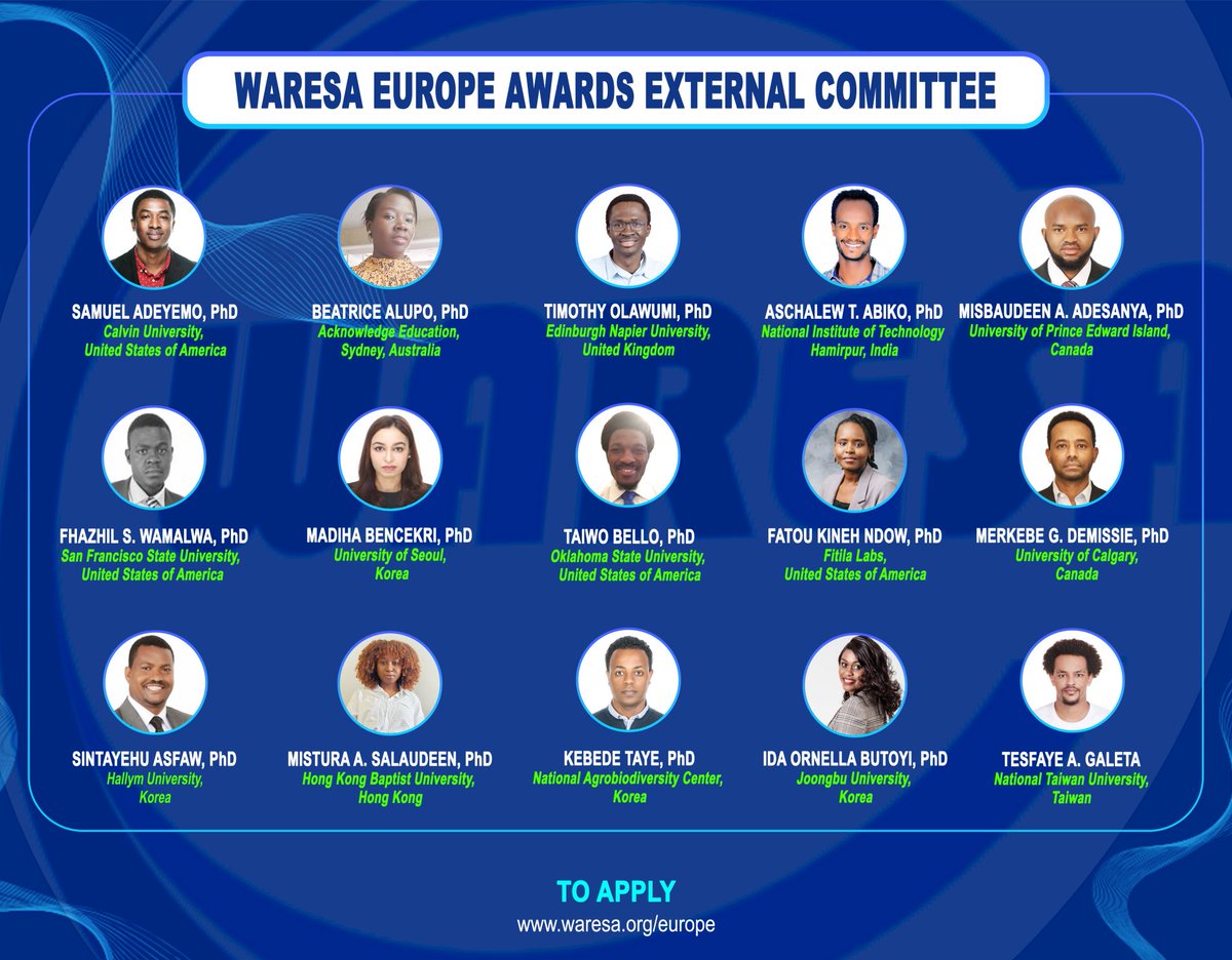 waresapage's tweet photo. 🌍 WARESA Europe Awards – 20 Days Left! 🏆  
African students, researchers, &amp; professionals in Europe – Apply by 30 April 2025!  
🎉 Ceremony: 27-28 June 2025, Berlin  
🔗 Apply: [https://t.co/gJeBmOmGlV]  
#WARESA #AfricaRising #ResearchExcellence https://t.co/OtcKzFtquj