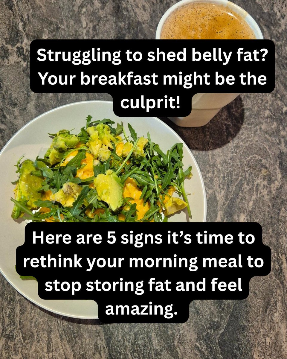 VBarton_LLIM's tweet image. 1. You’re Storing Belly Fat
If your waistline keeps expanding despite efforts, your breakfast might lack protein and healthy fats. These keep you full and stabilise blood sugar, preventing fat storage. Swap sugary cereals for eggs with avocado! 

2. You’re Hungry Before Lunch…