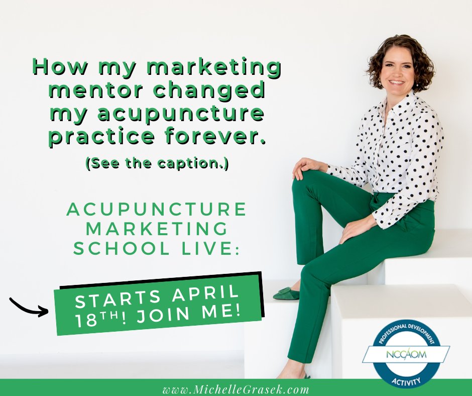 MichelleGrasek's tweet photo. When I opened my practice, I had no idea how to get patients. Then I met a marketing mentor, Deb. She taught me how to make marketing effective and authentic. That's why I created Acu Marketing School, to give you the strategy + structure Deb gave me: https://t.co/3dWjQNDB97 https://t.co/jgjCUqeWsB